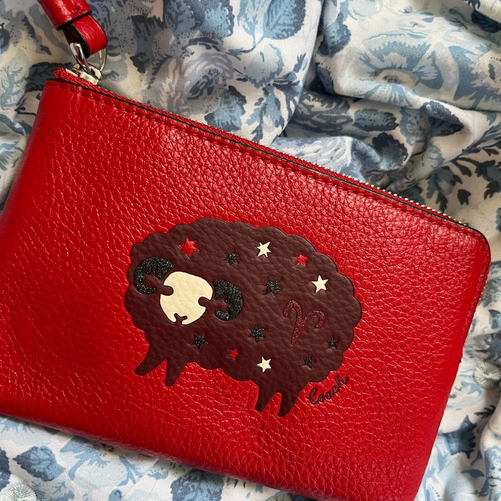 Coach Zodiac Corner Zip Wristlet Aries Ram NWT Red leather (CF538) Red